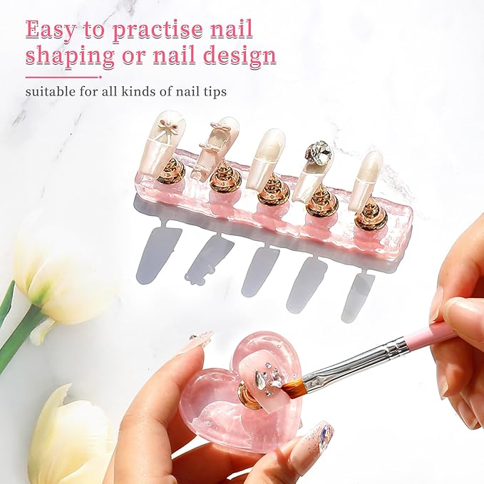 BQAN Stand for Press Ons Acrylic Nail Holder for Painting, Practice Tools With Reusable Putty - Tech Must Haves Supplies for Homes and Salons (Pink)