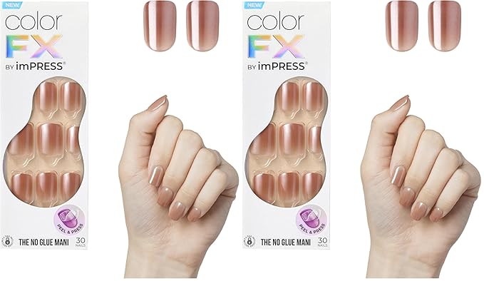 KISS imPRESS No Glue Mani Press-On Nails, Color FX, Last Call', Medium Neutral, Short Size, Squoval Shape, Includes 30 Nails, Prep Pad, Instructions Sheet, 1 Manicure Stick, 1 Mini File (Pack of 2)