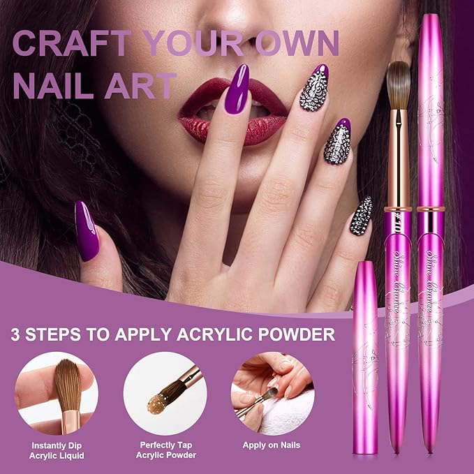 Acrylic Nail Brush Size 10, 100% Real Kolinsky Art Nail Brush for Acrylic Powder Application, Handmade Women Manicure Nail Extension Tool for Professional DIY Home Salon and Beginners