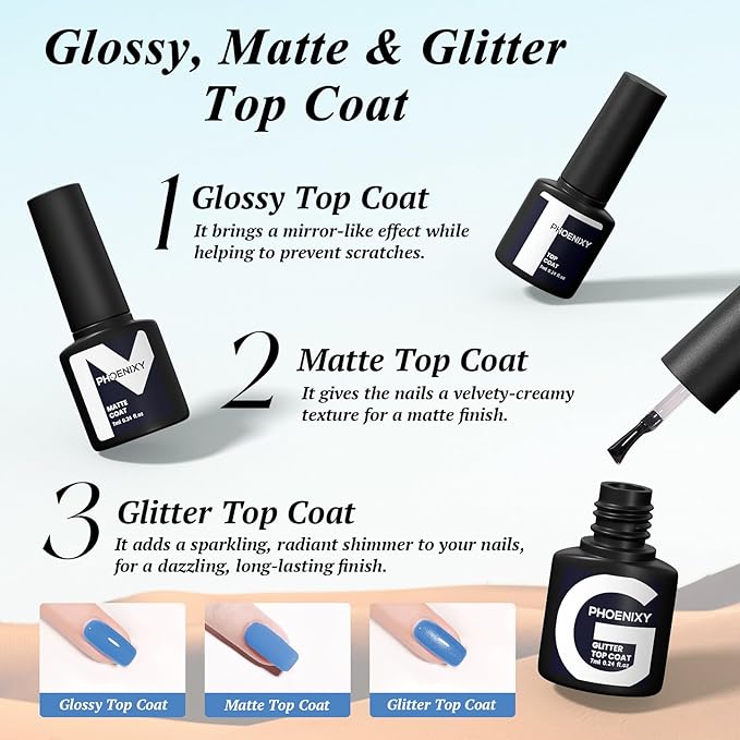 phoenixy Gel Nail Polish Kit with U V Light 48W, 56 Pcs 108 Effect Gel Nail Polish Kit Base Glitter Matte Top Coat Manicure Tools Gifts for Women