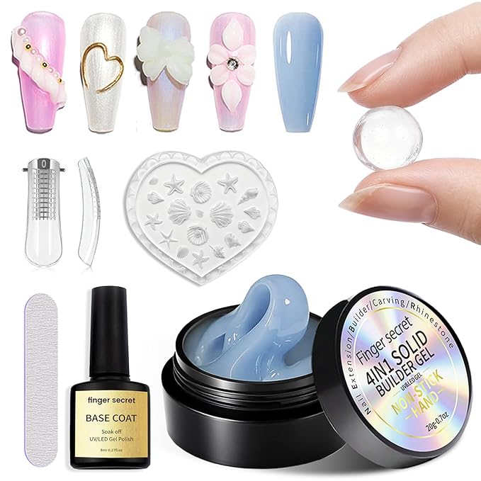 3D Gel Nail Art Kit-Sky Blue Solid Builder Gel for Nails 3D Sculpting Carving Building Modeling Hard Extension for Beginner DIY Salon at Home Cured Needed