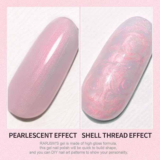 RARJSM Pearl Gel Nail Polish, Glitter Drawing Gelpolish Pink Shimmer Mermaid Nail Gel Soak Off U V G e l for Salon Home DIY Manicure Use