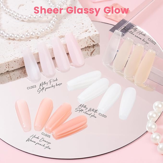 TPO and HEMA Free Gel Nail Polish Kit with U V Light - Milky White Nude Pink Orange at Home Gel Manicure Kit with Base & Top Coat Chrome Nail Powder Set - 4 Colors Nail Art Starter Gift for Women Girl