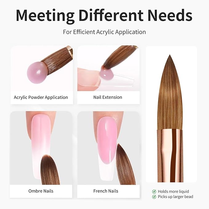 Pure Kolinsky Hair Acrylic Nail Brush Solid Wood Handle Professional Manicure Brushes for Powder Nail Acrylic Application - Salon & DIY Nail Art Essentials - Size 6, 1.0 Count
