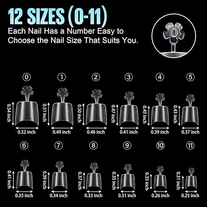 TOMICCA Short Squoval Nail Tips, 510Pcs Acrylic Nails Tips Full Matte, 12 Sizes No C Curve Fake Half Cover Nail Tips for Nail Extension Salon Home DIY