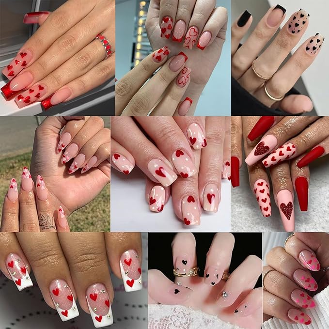 Heart Nail Art Stickers Decals 3D Shiny Glitter Love Hearts Self Adhesive Shining Glitters Powder Effect Valentine's Day Heart Nail Design for Lovers Romantic DIY Nail Decorations Manicure Accessories
