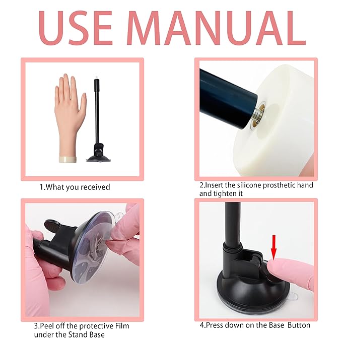 Practice Hand for Acrylic Nails with Stand Bracke,left Practice Hand for Acrylic Nails With Holder, Flexible Bendable Fake Hand Manicure Nail Practice Hand