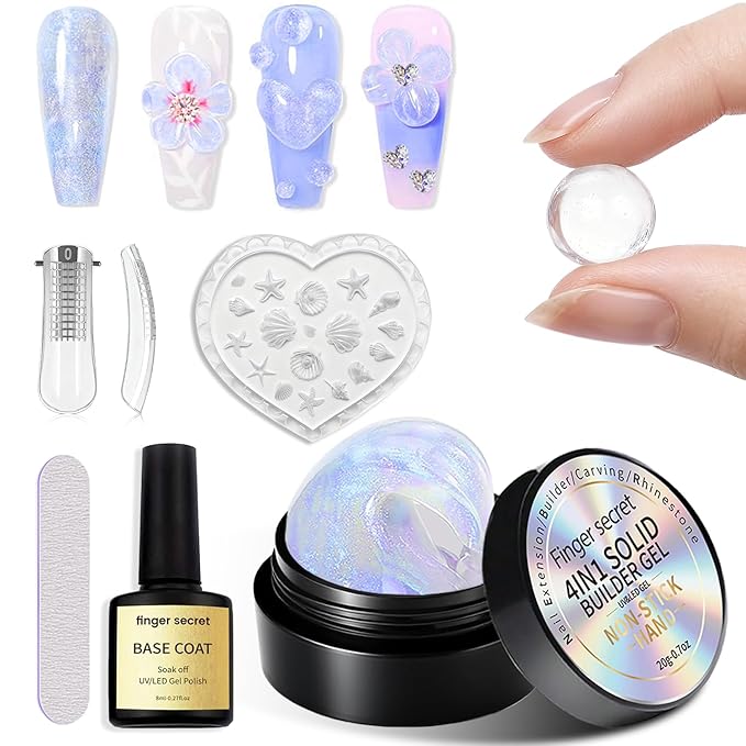 3D Gel Nail Art Kit-Blue Aurora Solid Builder Gel for Nails 3D Sculpting Carving Building Modeling Hard Extension for Beginner DIY Salon at Home Cured Needed