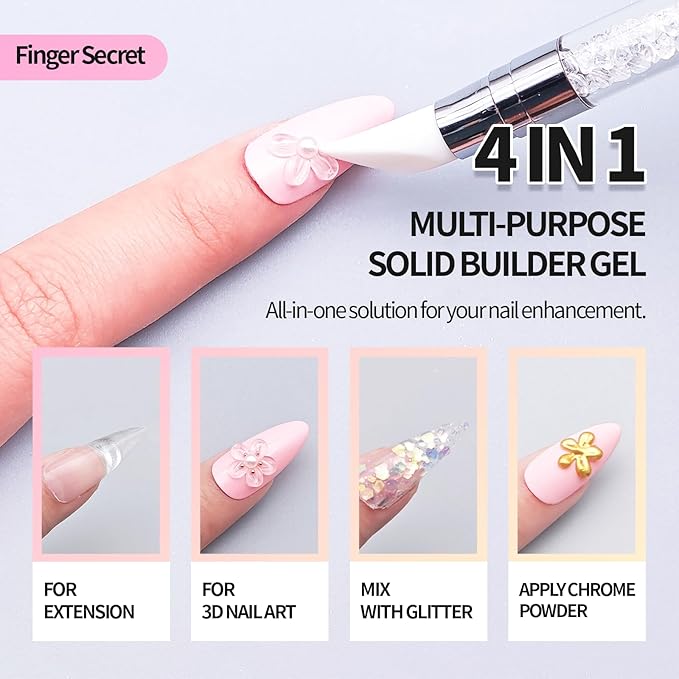 3D Gel Nail Art Kit-Pink Aurora Solid Builder Gel for Nails 3D Sculpting Carving Building Modeling Hard Extension for Beginner DIY Salon at Home Cured Needed
