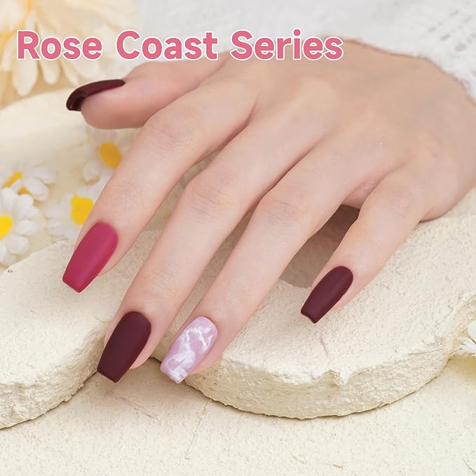 Gel Nail Polish Set Rose Coast 6 Pcs 15ml-with LED Light & Rubbing Strips , HEMA & TPO Free, DIY Manicure Kit with Glossy & Matte Finishes, Christmas New Year Gift for Women