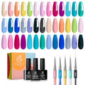 Beetles Gel Nail Polish with 5pcs Nail Art Liner Brushes Set, 20 Colors Fantasyland Collection Pastel Bright Pink Purple Navy Blue Green Glitter Led Soak Off Trendy Spring Summer Manicure Kit