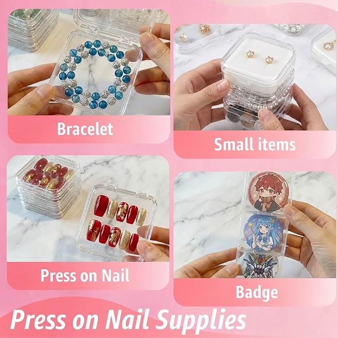 Clear Press On Nail Storage Containers 12-Pack Stackable Cases, Press Ons Nail Packaging Organizer Case, Acrylic Tips and Fake Nails Display Box for Travel and Salon Use (Clear 02)