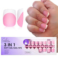 Gellen French Tip Press on Nails - 150 pcs Pink Square Short Press on Nails Soft Gel Nail Tips, 3 in 1 Pre-french French Tips 15 Sizes Fake Nails, No Need to File Full Cover Tips, No Nail Glue