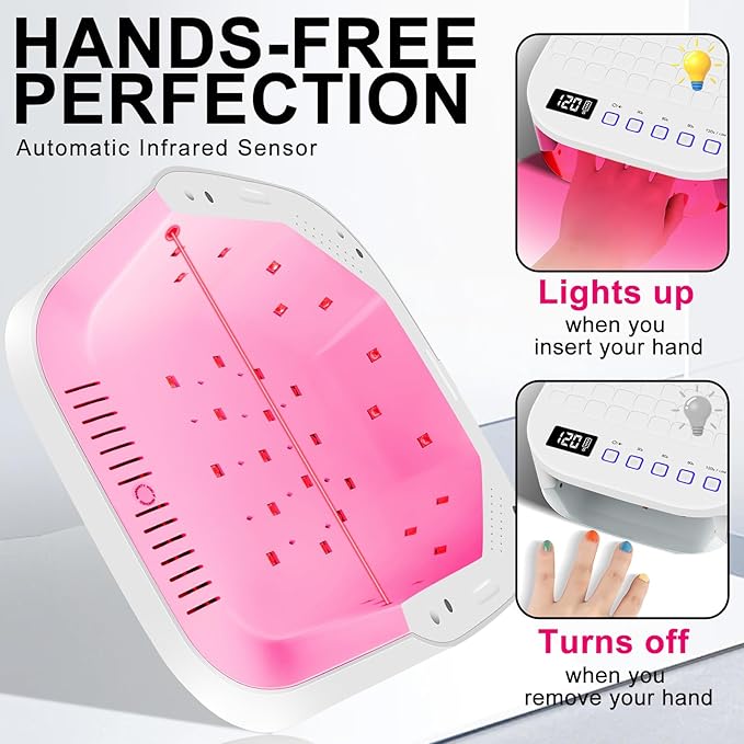 MEKK Cordless UV LED Nail Lamp, 54W UV Light for Gel Nails with Hand-Friendly Red Light, Auto Sensor Professional Flash Cure Lamp with Rotatable LCD Display for Salon and Home, Checkered Design, White
