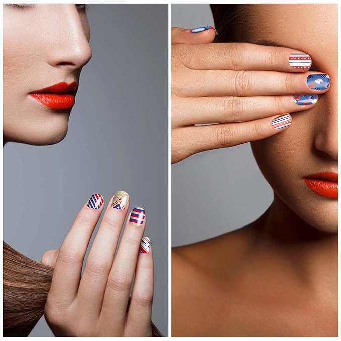 DANNEASY 16 Sheets Independence Day Nail Wraps for Women 4th of July Nail Polish Stickers Solid Color Nail Polish Strips Self-Adhesive Fingernail Stickers with Nail File, Cuticle Stick