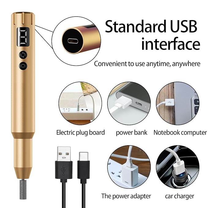 Nail Drill Kit Electric Rechargeable Set Cordless Nail Art Grinding Machine Compact Professional Nail File for Gel Manicure Pedicure Polishing Tool Household,Nail Removal Machine (Golden)