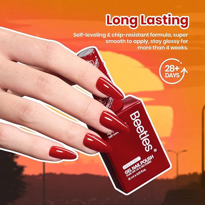 Beetles Hema- Free Gel Nail Polish Set - 6 Colors 15ML Burgundy Brown Dark Red Yellow Light Orange Gel Polish Kit Soak Off UV LED Hema Free DIY Home Salon Gift for Women Autumn Dusk