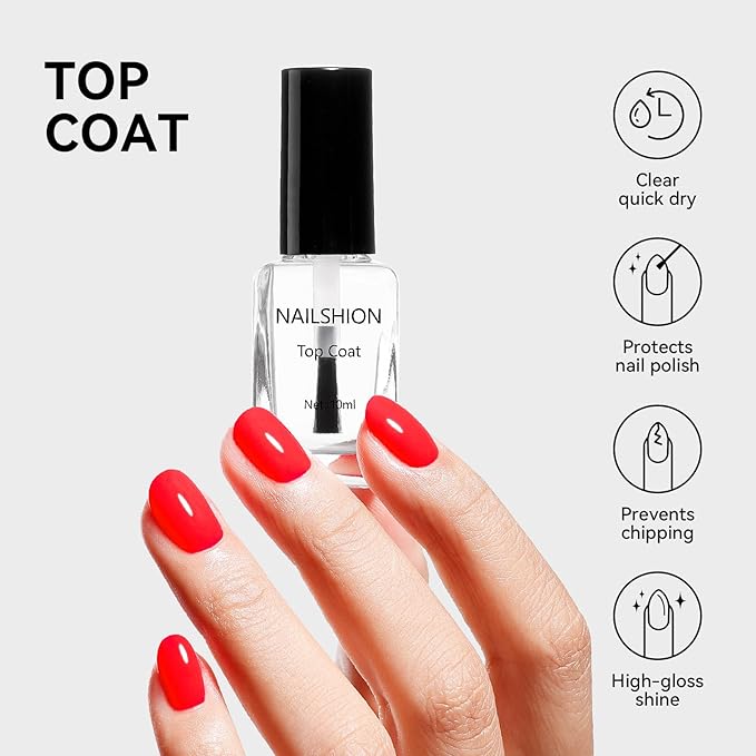Clear Top Coat and Sheer Pink Base Coat Ridge Filler Strengthening Anti Chip Nail Polish, Non Gel, Rich in Castor Oil, Salon Quality, High Glossy Quick Dry Home DIY Nail Art Gift Set