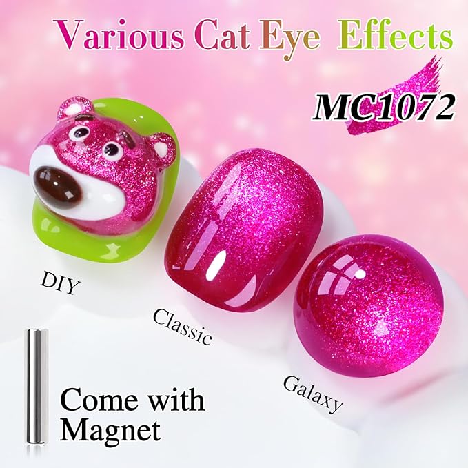 Double Rhythm 15ML Ice Glass Cat Eye Gel Polish with Magnet Holographic Glitter Shimmer Translucent Sheer Color Salon Soak Off Magnetic at Home (Pitaya Purple-MC1072)