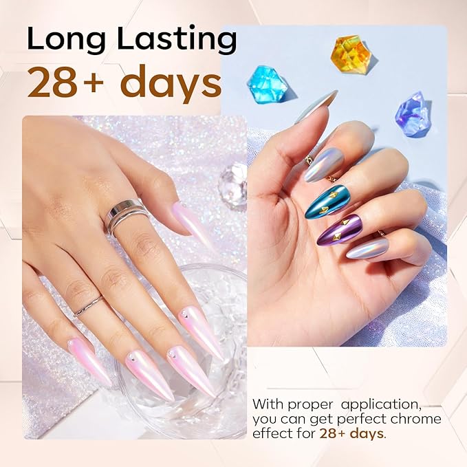 modelones Gel Top Coat for Chrome Nail Powder, Clear Mirror Gloss Metallic Finish No Wipe Gel Polish Long Lasting Soak Off Nail Lamp High Shiny for Home Salon DIY Professional Manicure Nail Art Gift