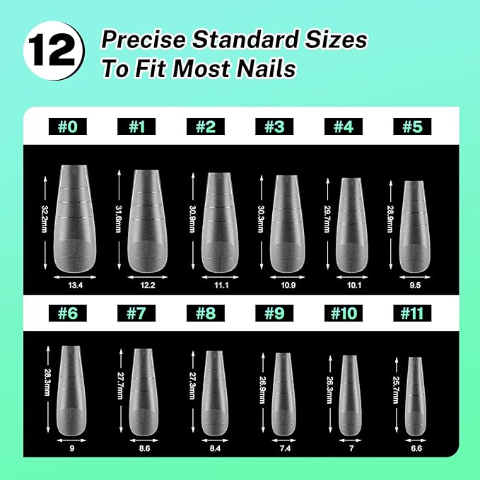 JODSONE Medium Long Square Fake Press on Nails Pre-shape Square Gel for Full Cover Acrylic Full Nail Tips 12 Sizes 360Pcs for DIY Design at Home