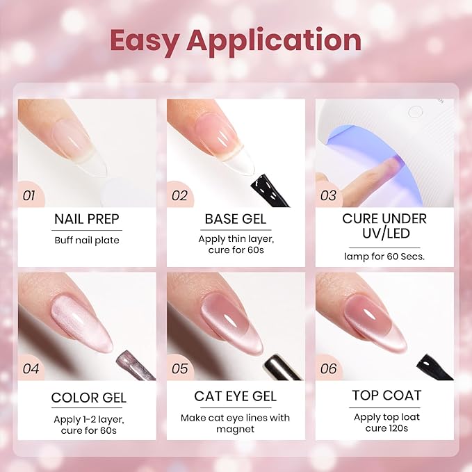 Beetles Rosy Shimmer Pink Cat Eye Gel Nail Polish - 15ML Glass Pink Glitter Cat Eye Spring Gel Polish Magnetic Shimmer Effect Soak Off UV Nail Art Design Salon DIY Manicure Gift for Women