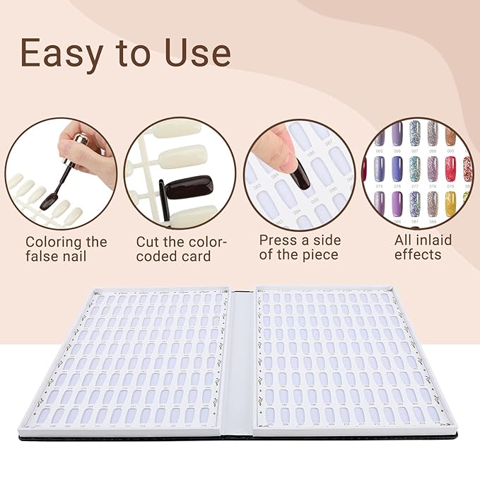Segbeauty 216 Nail Colors Display Book, Nail Gel Polish Organizer Display Chart with 240 False Nails Tips, Professional Salon Fingernail Art Booklet Color Swatches Stick Tip Supplies Samples Black