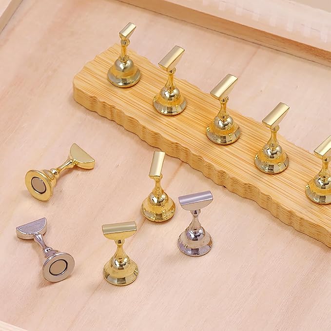 DANNEASY 2 Set Nail Stand for Press on Nails with 96pcs Reusable Refills Wooden Nail Holder for Painting Nail Display Magnetic Nail Hand Acrylic Practice Fake Nails Manicure Tool