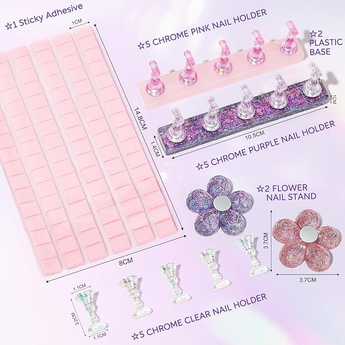 Nicedeco Nail Stand Display, DIY Magnetic Nail Holder for Nail Tips, Acrylic Nail Practice Holders Nail Painting Stand with 96Pcs Reusable Adhesive Putty for False Nail Tip Manicure Tool