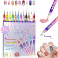 12 Colors Nail Art Pens Set, 2026 New Nail Art Markers with 0.5mm Fine Tip, Waterproof & Quick-Drying Nail Art Pens for Painting Nails, DIY 3D Nail Art Design, Portable Nail Tools for Home Salon
