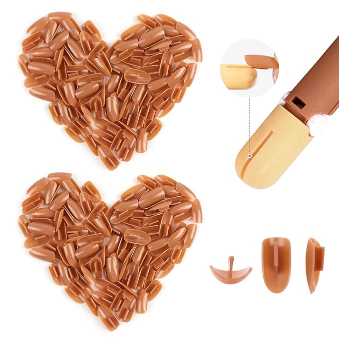 200PCS Replacement Nail Tips: Refill T-Slot Nail Tips for Acrylic Nail Practice Hand & Nail Art DIY (Brown)