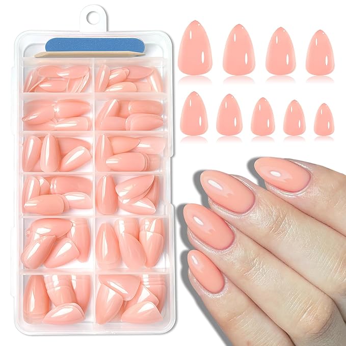 120pc Pink Almond Press on Nails Short Fake Nails Press ons for Women Acrylic Nails Press on Nails&Glue Tabs, Short Pink Press on Nails Almond False Nail Tip Stick on Artificial Fingernail