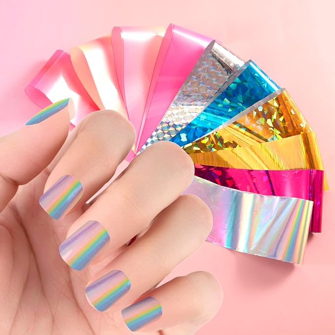 300 Sheets Nail Foils Transfer Nail Art Foil Stickers Laser Flower Iridescent Gradient Nail Sheets Leopard Print Marbling Transfer Sticker for Nails Decoration