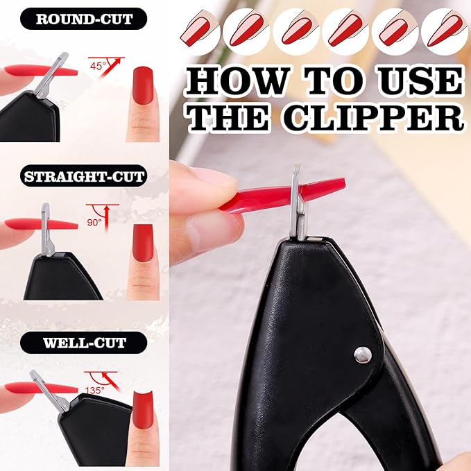 Black Adjustable Nail Clippers with Magnet Sizers for Acrylic Nails, Professional Stainless Steel Fake False Nail Tip Sharp Clipper Cutter Trimmer, Manicure Tool for Salon Home Nail Art