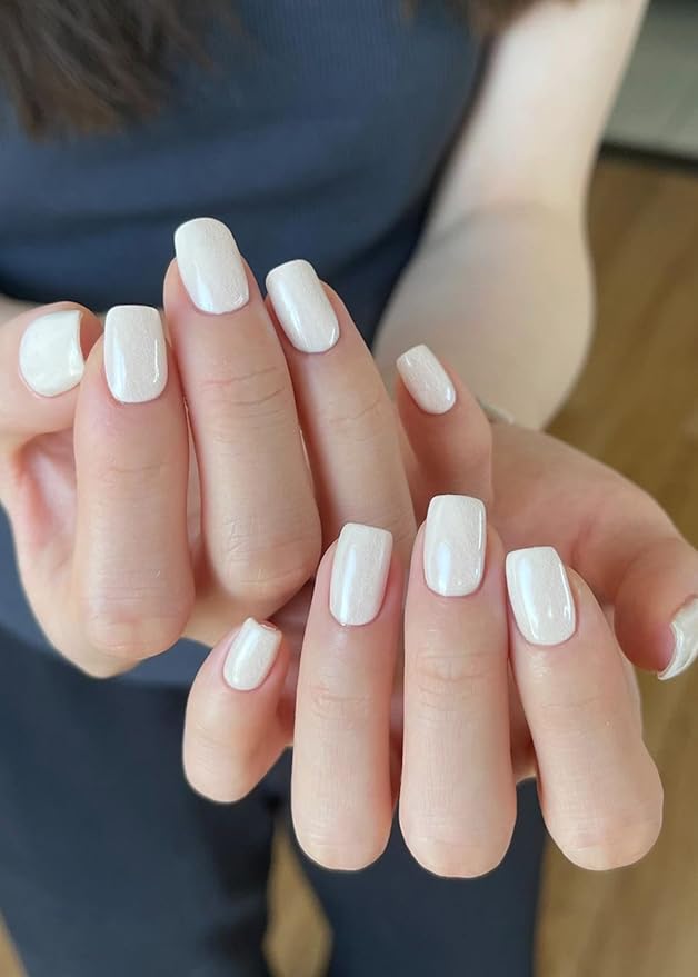 Semi Cured Gel Nail Strips, 20Pcs Long Lasting Salon Quality Wraps, Easy Apply & Remove Gel Nail Stickers with UV Light (Pearls Shimmering White)