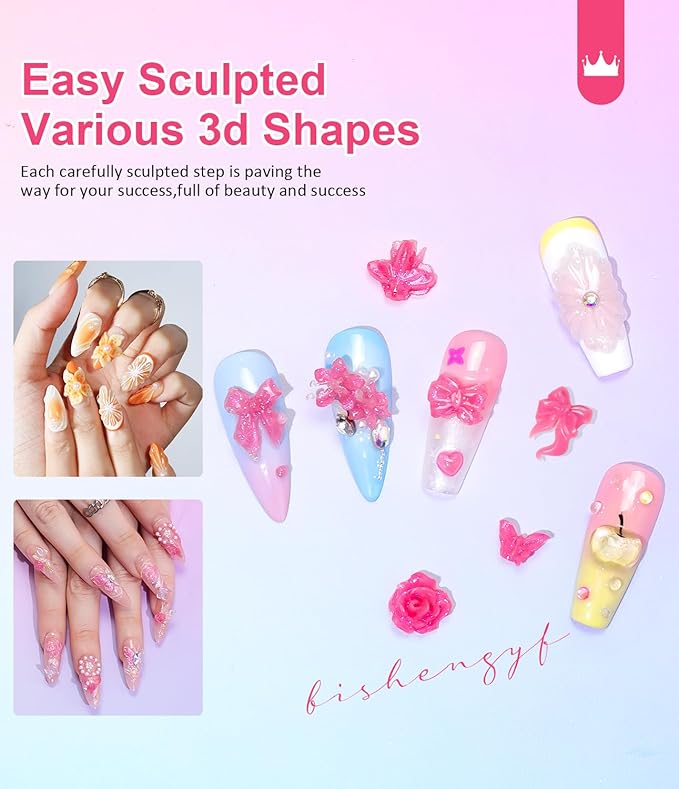 Solid Builder Gel For Nails BISHENGY - Non-Sticky Hand 3D Gel Nail Art Easy Shape Clear Pink Aurora Glitter 3D Sculpting for Extensions & Carving Molding Sculpture with Silicone Mold Home DIY