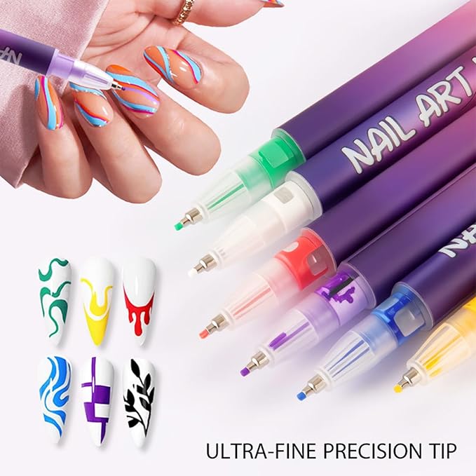 Easter Gifts 12 Colors Nail Art Pens Set, Nail Art Markers Nail Polish Pens for Drawing Painting Point Liner Acrylic Paint Pen Kit Quick-Drying DIY Nail Art Beauty Adorn Manicure Tools