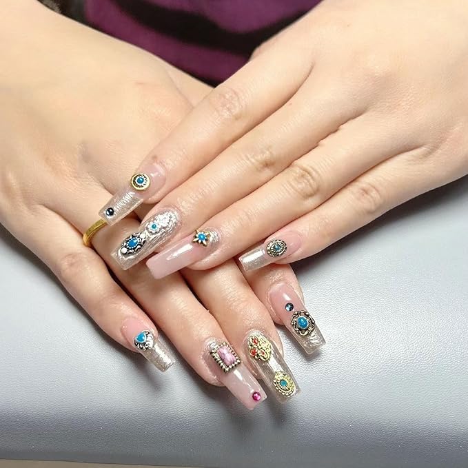 Retro Turquoise Totem Flower 3D Alloy Nail Art Mix Color Nail Charms, DIY Nail Art Decorations 50pcs