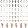 3D Cross Nail Charms, 60 Pcs Gold Silver Crystal Cross Nail Decorations for Nail Art, Metal Nail Rhinestones Cross Charms for DIY Design and Jewelry Making (60pcs Gold + Silver)