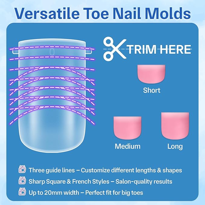 Straight Polygel Dual Wide Toe Nail Forms for Poly Gel Extensions, Larger Flat Full Cover Molds for French Toenail, Press on Toenails for Women Extensions Home DIY Nail Salon 160PCS 16Sizes