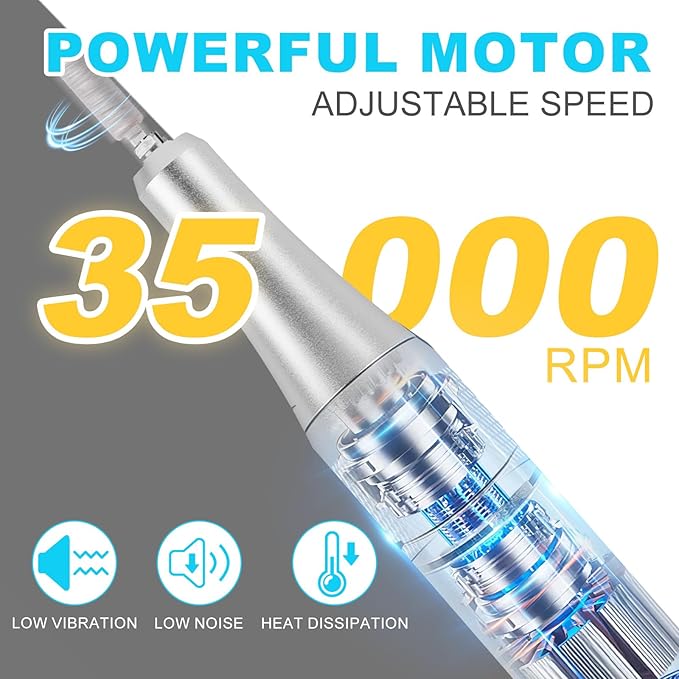MEKK Nail Drill Kit,35000RPM Electric Nail Drill Professional Electric Nail File with 12PCS Bits,Anti-Shaking Cordless E Filer for Nails,Home & Salon(White)