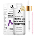 60ML Press On Nail Glue Remover - Acetone-Free Odorless Fake Nail Remover with Crystal Stick, Soft Painless Removal for Nail Tips & Rhinestone Adhesive