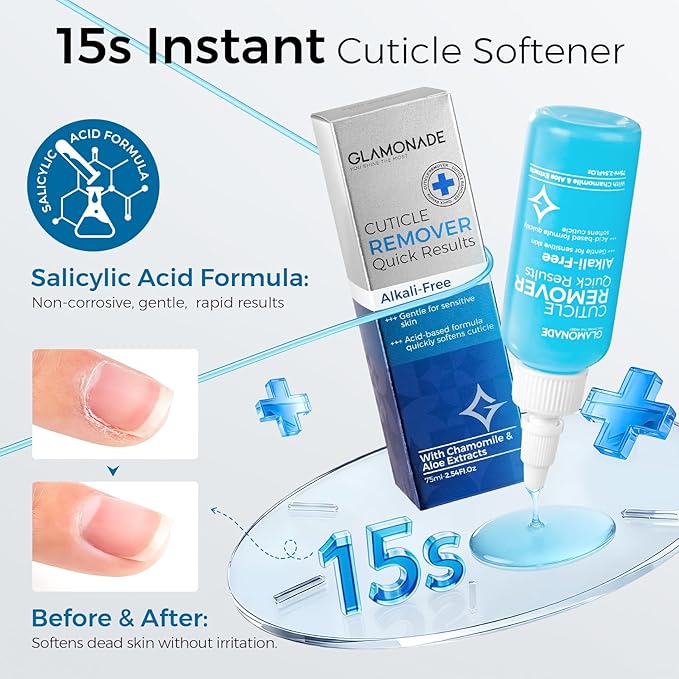 Instant Cuticle Remover Gel: Fast-Acting Cuticle Softener for Thick Cuticles & Hangnails, Salicylic Acid, Gentle for Sensitive Skin, Professional Manicure Prep & Nail Care