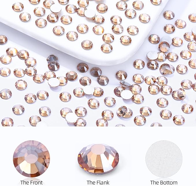Gold Shadow Flatback Rhinestones, Glass Rhinestones for Nail Art and Craft, Glue Fix, Loose Crystal Gemstones(Gold Shadow, SS30, 288pcs, 6.4-6.6mm)