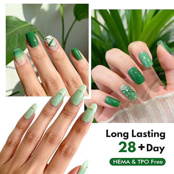 FZANEST Green Gel Nail Polish Set, Hema-free Tpo-free Spring Gel Polish Kit With Top Base Coat Nail Art Manicure Salon DIY at Home for Women