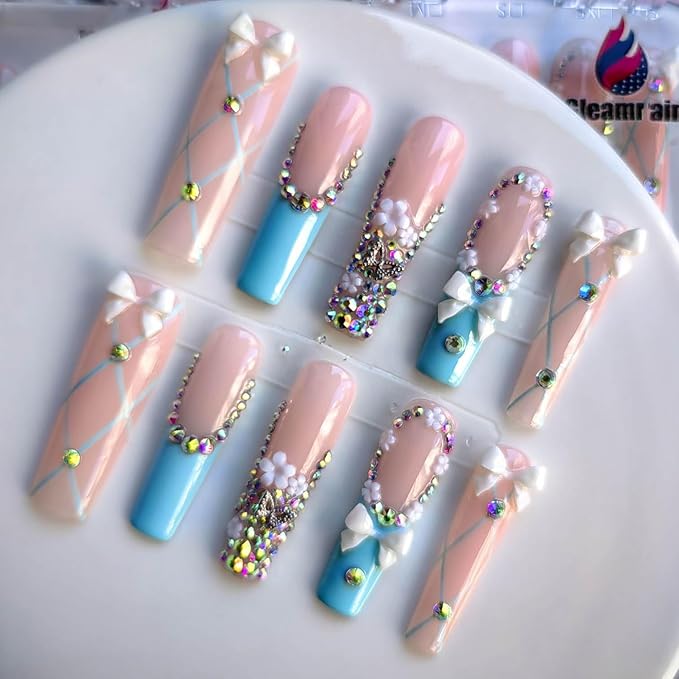 Xl Long Press on Nails Handmade Square Press-on Nails with Design Press Ons 10pcs M Size Pattern 1102