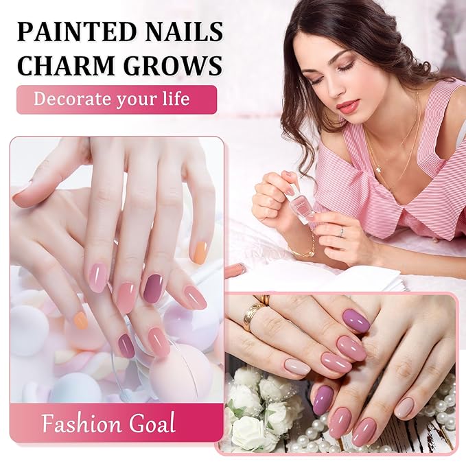 Nude Nail Polish Set, Quick Dry Fingernail Polish 6 Classic Nude Colors Collection, Nude Pink, No UV Light Needed, Long Lasting for Nail Art Design at Home DIY