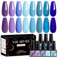 MTSSII Gel Nail Polish Set, 8 Colors: Baby Blue, Navy, Sky Blue, Purple Gel Nail Art Design DIY Salon Manicure for Women