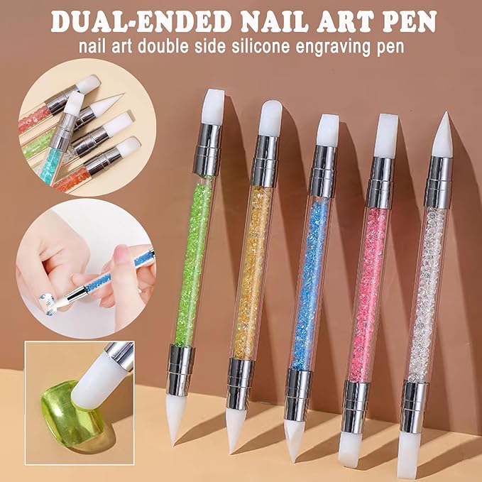 Nail Art Tools Set, Nail Art Brushes with Nail Art Palette, Nail Dotting Tools, Dual Tipped Silicone Nail Tools, Nail Design Tools Supplies Kit for Nail Tech and Beginners