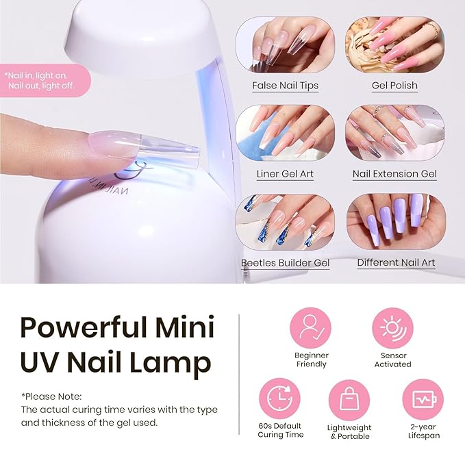 Beetles Tipex Instant Apex Nail Tips Kit, Square Long, 224pcs 16 Sizes, with Tipex Nail Glue, Dehydrator, Primer, Base & Top Coat, Mini UV Lamp, Pre-Building Kit